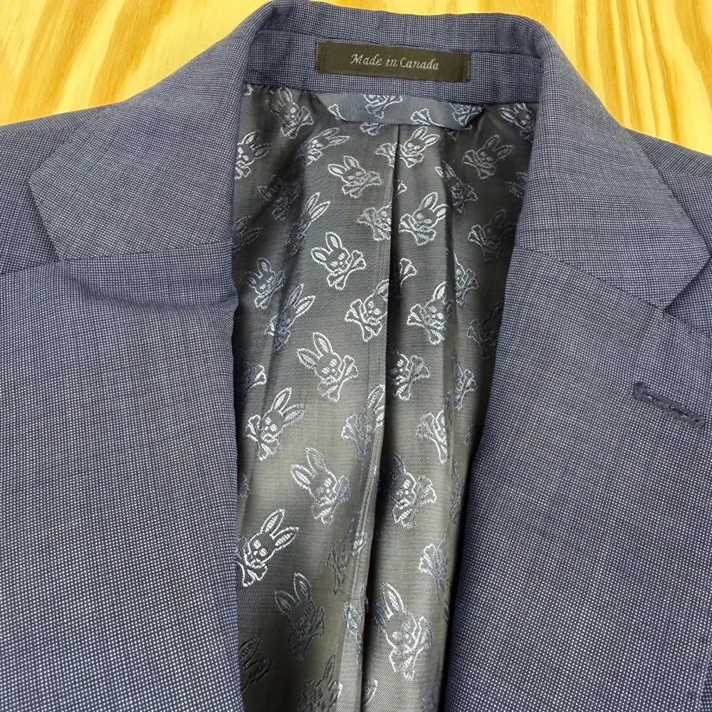 Psycho Bunny Blazer Wool Men Sport Coat 2 Buttons Blue Jacket Sz 36S Modern Fit